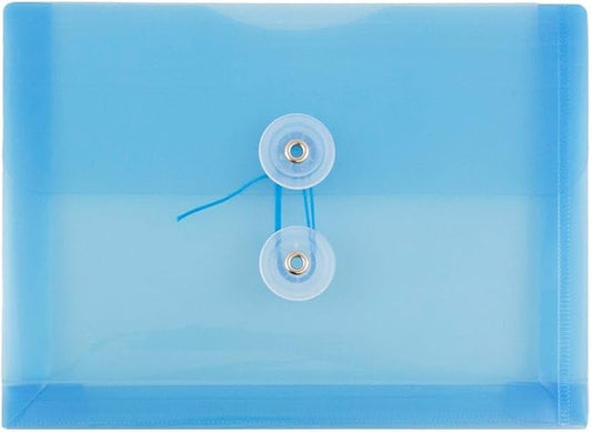 JAM PAPER Plastic Envelopes with Button & String Tie Closure - Index Size - 5 1/2 x 7 1/2 - Blue - 3/Pack