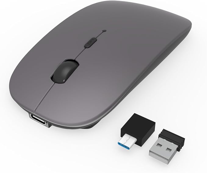 HOTDREAM Bluetooth Wireless Rechargeable Mouse for MacBook Pro/Air/iPad Air/iPad Pro/Laptop/Tablet/iPhone/PC, Bluetooth 5.2/3.0 and 2.4GHz Dual Mode Mouse (Gray)