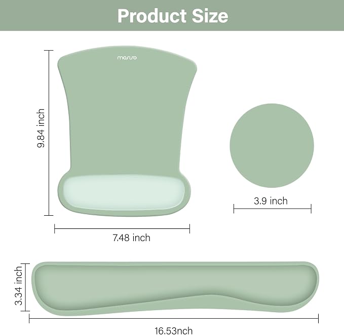 MOSISO Wrist Rest Support for Mouse Pad&Keyboard Set, Green | Ergonomic Mousepad&Coaster Non-Slip Base Home/Office Pain Relief&Easy Typing Cushion with Neoprene Cloth&Raised Memory Foam