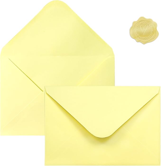 50 PCS Light Yellow Colorful A4 Envelopes,4x6 Envelopes for Invitations | 4x6 Envelopes for Greeting Cards, Great for Invitations, Wedding Invitation, Birthday, Baby Shower, Graduation