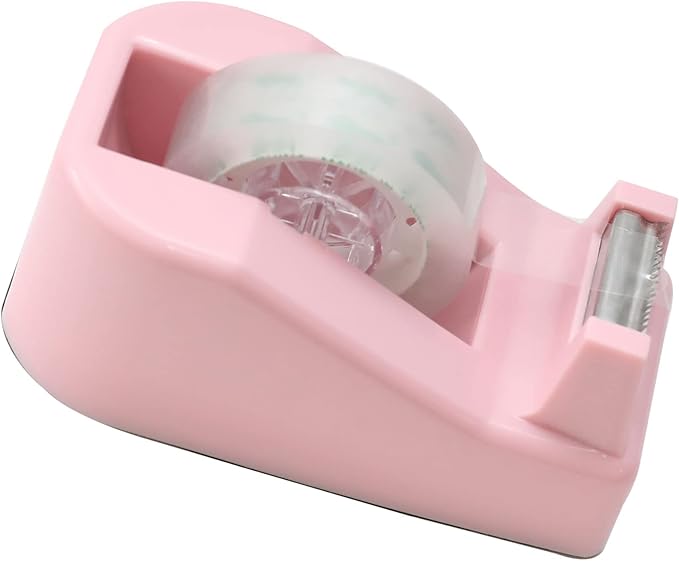 WELSTIK Desktop Office Tape Dispenser Non-Skid Base, for Packaging in Office,Restaurant, Flower Shop,Cake Shop,Pink