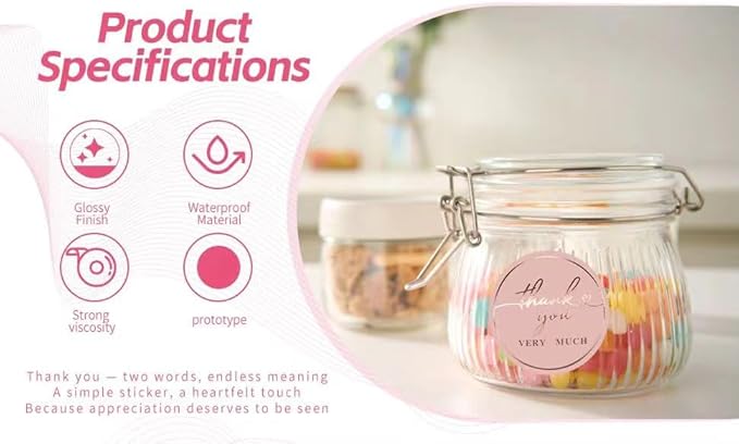 Thank You Stickers for Small Business – 500 Blush Pink Round Stickers with Rose Gold Foil, 1.5 Inch Waterproof Adhesive Labels for Packaging, Gifts & Envelopes