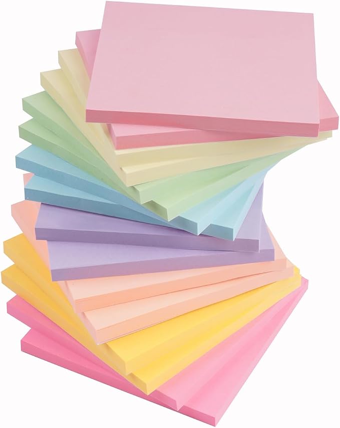 Sticky Notes 16 Pads 3x3 inches, Self-Sticky Note Pads Multi Colors, School Supplies Office Products, Writing Memo for Holiday Shop, Teacher Appreciation Xmas Gift and Daily Life Organization