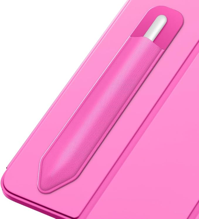 MoKo Adhesive Pencil Case Holder Sticker for Apple Pencil, Persian Pink | Elastic Pencil Pocket Pouch, Adhesive Sleeve, Attached to iPad Case, For Pro/USB-C/1st/2nd Gen and Similarly Stylus Pens