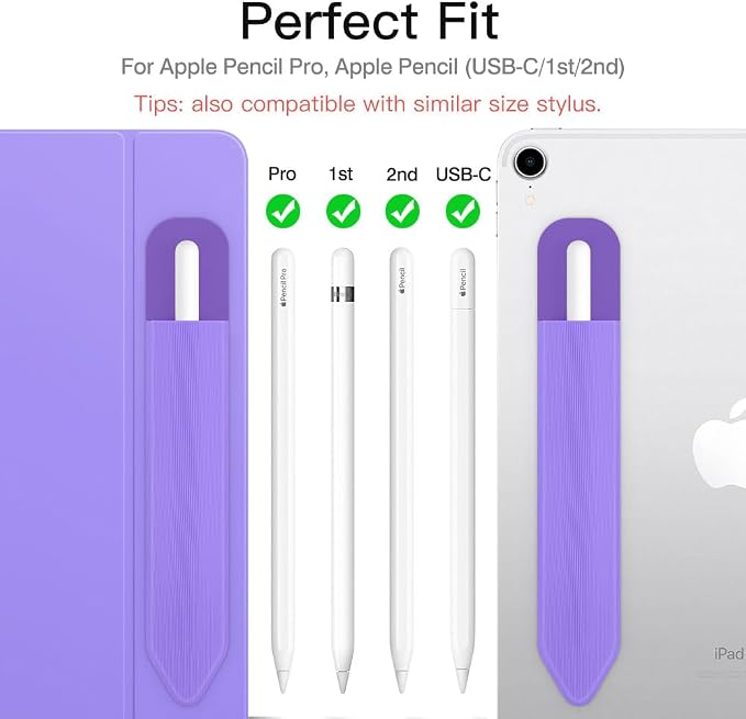 MoKo Adhesive Pencil Case Holder Sticker for Apple Pencil, Purple | Elastic Pencil Pocket Pouch, Adhesive Sleeve, Attached to iPad Case, For Pro/USB-C/1st/2nd Gen and Similarly Stylus Pens