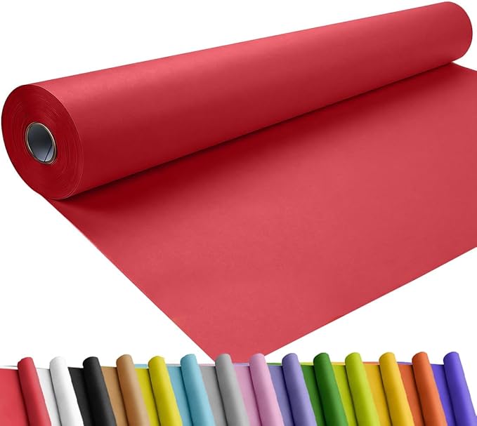 SMART&CASUAL 24" x 1,500" (125') Red Kraft Craft Paper Roll for Gift Wrapping Bulletin Board Bouquet Flower Kids Art Packing Parcel Table Covering 80GSM 55LB (Red, 24" x 125')