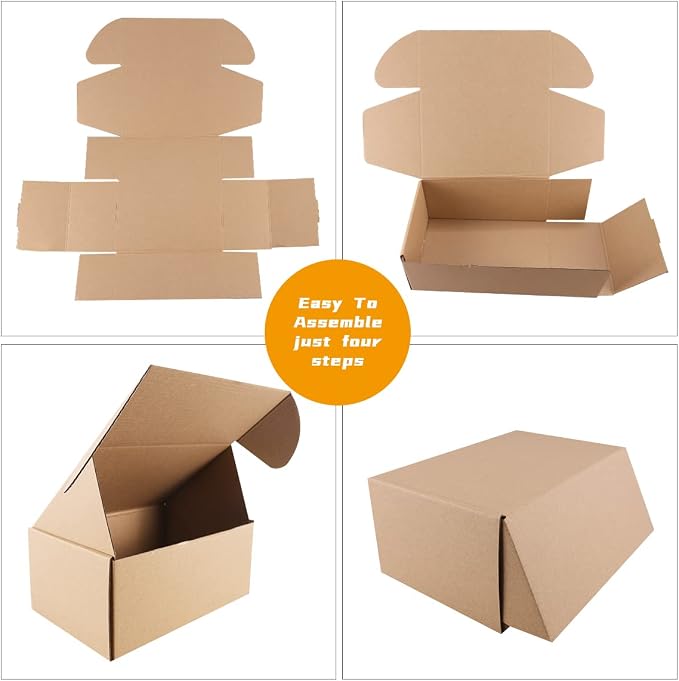 12"x9"x4"Shipping Boxes,60Pcs khaki Corrugated Cardboard Boxes. | Suitable E-Commerce Packaging, Shipping Packaging etc.