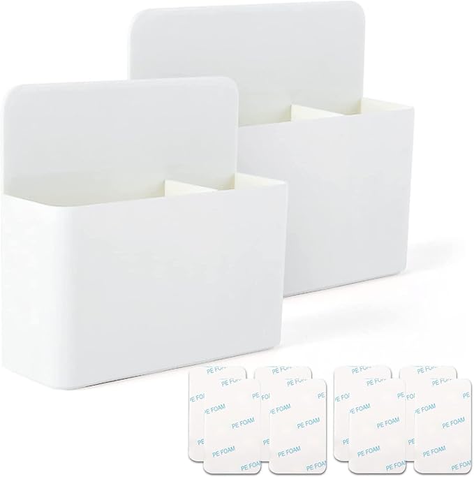 2 Pcs Magnetic Marker Holder Wall Mount Marker Caddy Pencil Holder for Dry Erase Whiteboard Fridge, Self Adhesive Marker Pen Holder for Home Office School (White&LL)