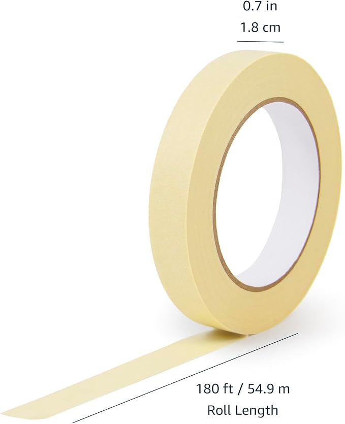 Amazon Basics Low Tack Masking Tape, General Purpose, Hand Tearable, Removes Easily, for Labeling, 0.7 inch x 180 feet, Beige, 3-Pack