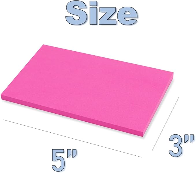 (5 Pads) Sticky Notes 3x5 in,Bright Notepads,Colorful Stickies,Super Sticking Power Memo Note Pads,Strong Adhesive,Post on Windows Doors,Office School,Recyclable,Easy to Write on,Hold Well