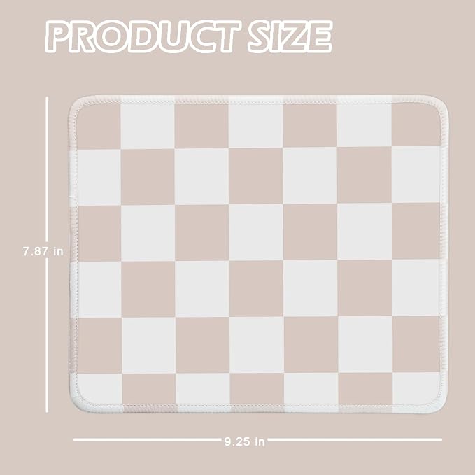 Mouse Pad for Desk with Stitched Edge, Premium Cute Washable Mouse Pads. Computer Mousepad with Non-Slip Rubber Base, Mousepads for Laptop, 9.25x7.75x0.12 inch (Classic Checker)