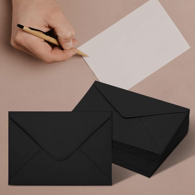 50 Packs of A7 Envelopes for Invitation, Black 5x7 Envelopes with V Flap, Great for Graduation, Invitation, Baby Shower, Wedding and RSVP Cards (Black)