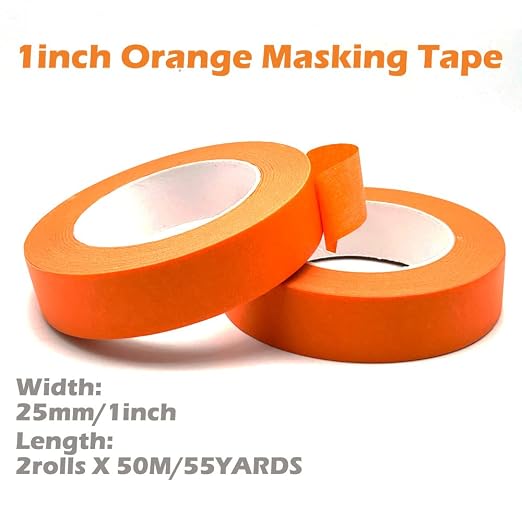 2 Pack Orange Painters Tape 1 inch Wide, Masking Tape 1 inch X 55 Yards X 2 Rolls, Orange Paper Tape for Arts DIY Crafts Painting Labeling Decoration School Projects Home Office