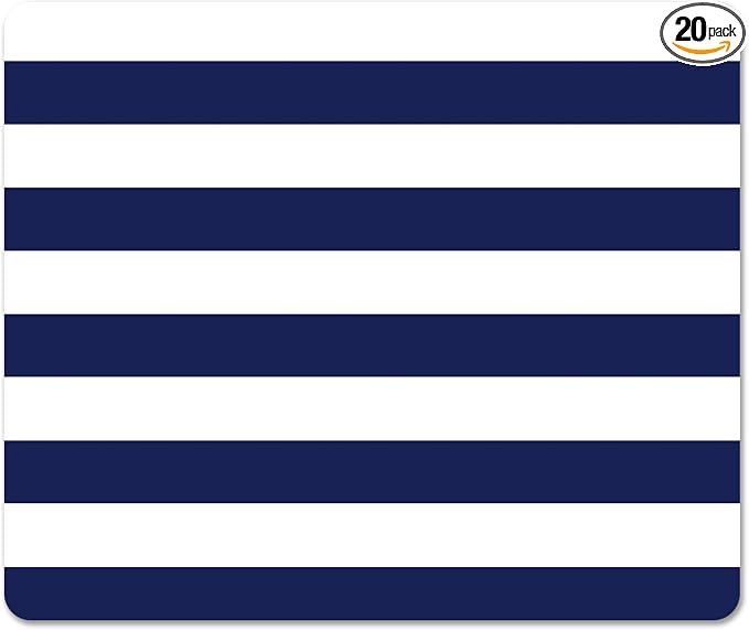 Square Navy Blue Stripes Mouse Pad Small, Cute Blue and White Computer Mouse Pads, Non-Slip Rubber Base Aesthetic Mousepad Washable Cloth, Mouse Mat Decor Gifts, Coworker Gift for Boy Girl Kids