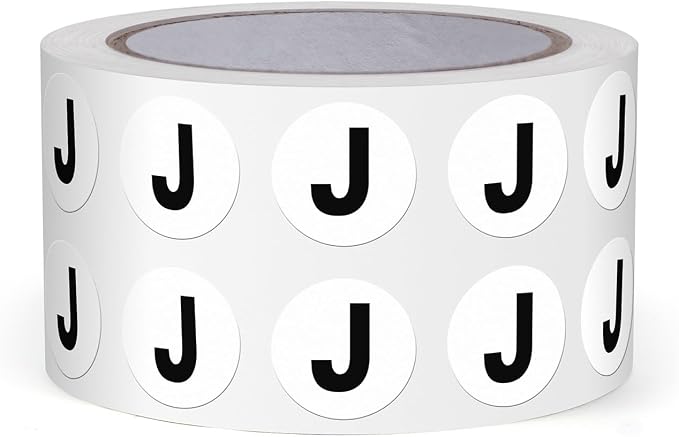 Letter J Stickers 0.5 Inch Vinyl Round Alphabet Label 1000 PCS | Self-Adhesive, Removable, Waterproof, Circle Capital Dots Tags, for Home Office Inventory Classroom