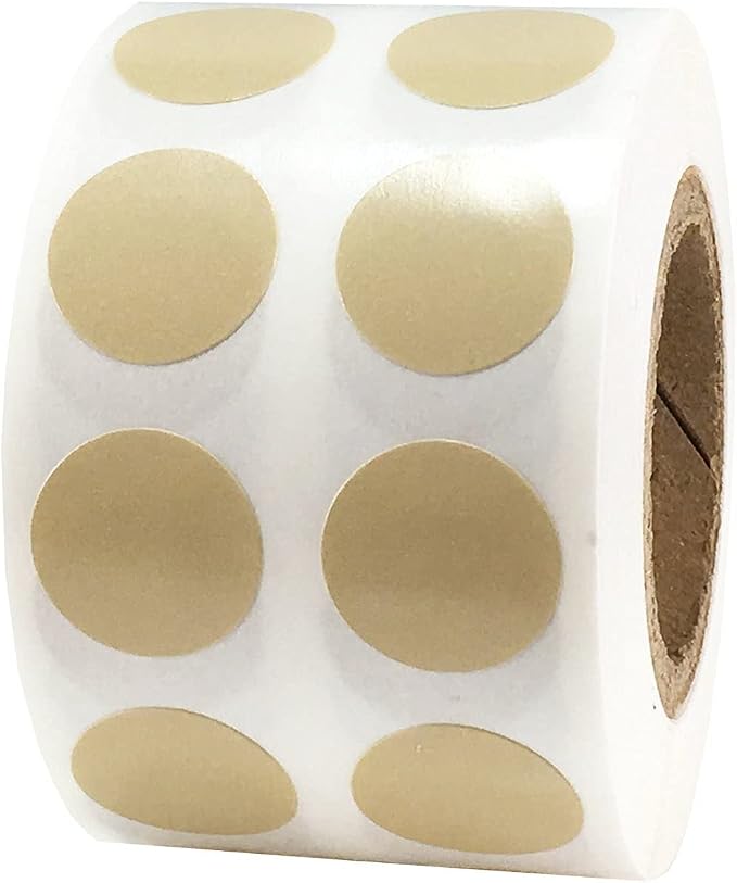 Beige Color Coding Labels for Organizing Inventory 0.50 Inch Round Circle Dots 1,000 Total Adhesive Stickers On A Roll