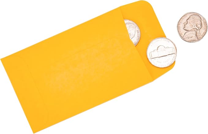 ESSENTIAL #1 1000 Piece Coin Envelopes 2.25" x 3.5" with Gummed Flap | Small Parts Envelope for Home and Office Use (Yellow -1000)