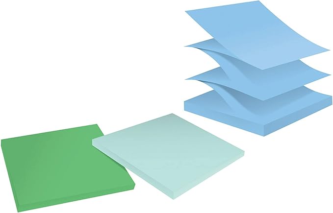 Post-it Super Sticky 100% Recycled Pop-up Notes, 3 in. x 3 in., 70 Sheets, 6 Pads, Oasis Collection, New Year Organization or Second Semester School Supplies