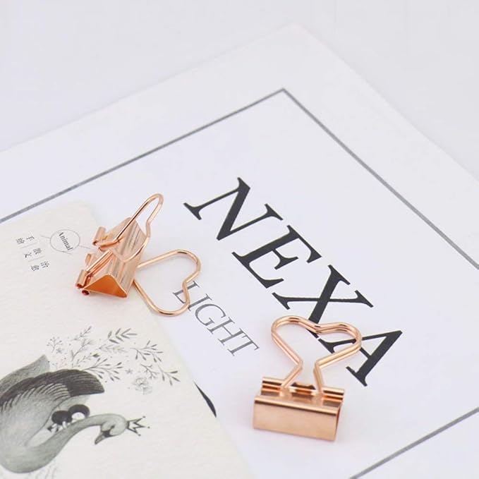 Rose Gold Metal Binder Clips with Heart Shaped Handle, 0.74" Foldback Clips, 12 Pcs