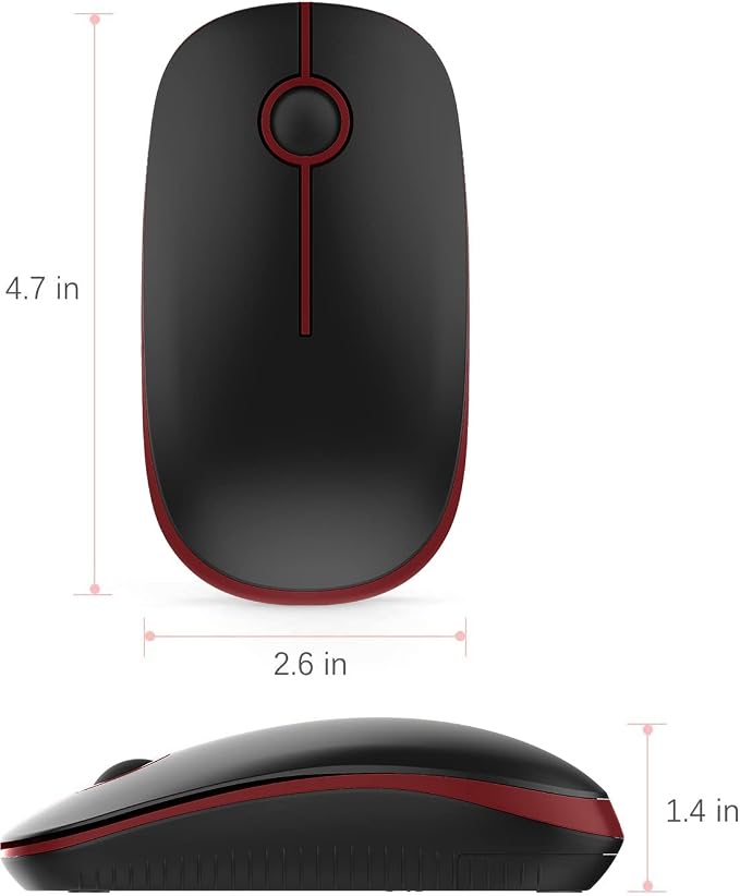 VssoPlor Wireless Mouse, 2.4G Computer Laptop Mouse, Black and Wine Red | Slim Portable Mouse, Plug & Play USB Nano Receiver, Quiet Silent Optical Mice for Notebook, PC, Laptop, Computer