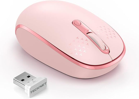 TECKNET Compact Ambidextrous Wireless Mouse for Laptop Pink | 2.4G Quiet Computer Mouse with USB Receiver, 3 Adjustable DPI Portable Cordless Mice for Chromebook, Laptop, PC, Mac