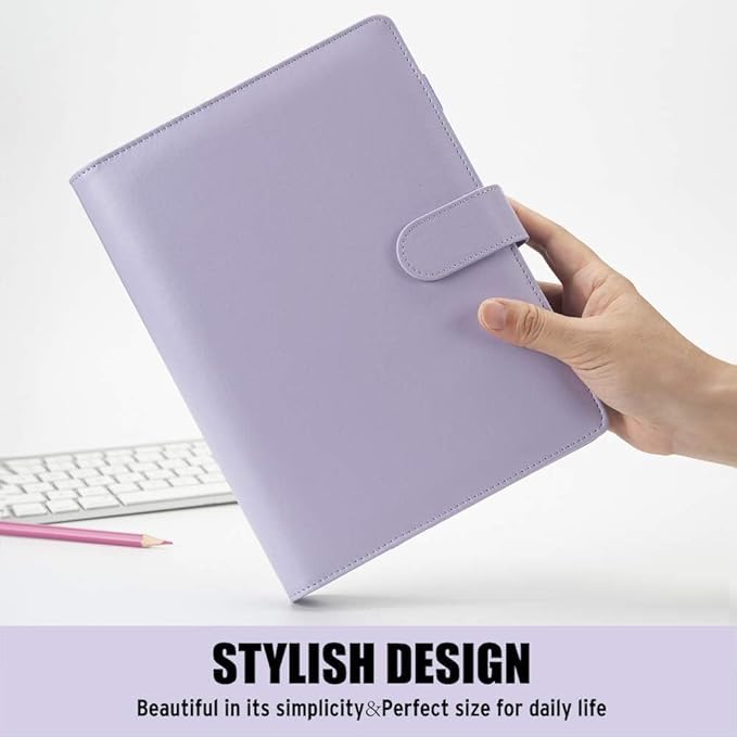 Sooez A5 Notebook Photocard Binder, 6 Ring Planner, Stylish Loose Leaf Personal Organizer Cover with Magnetic Buckle, PU Leather Binder Women with Soft Colors (Red)