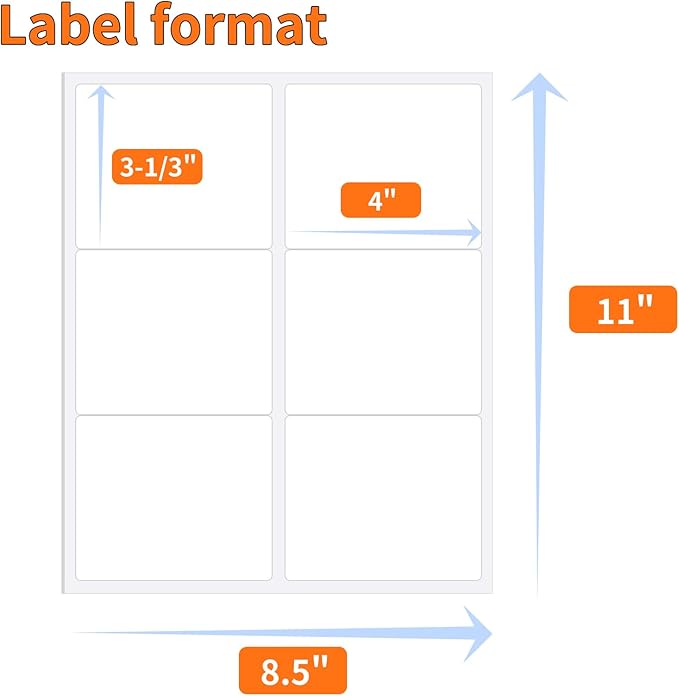 White Shipping Labels, 30 Sheets (180 Labels), 3-1/3" x 4", Address Labels, Laser & Inkjet Printers Compatible