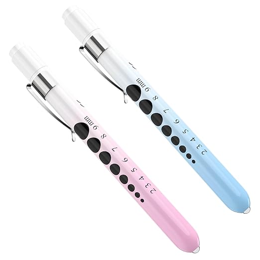 CAVN Pen Light with Pupil Gauge LED Penlight for Nurses Doctors | 2 Pcs Reusable Medical Penlight for Nursing Students, Gradient Pink and Blue