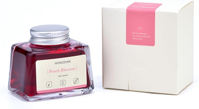 Hongdian Fountain Pen Bottled Ink Peach Blossom Color, 60ml Non Carbon Inkwell Bottle, Artist Calligraphy Ink
