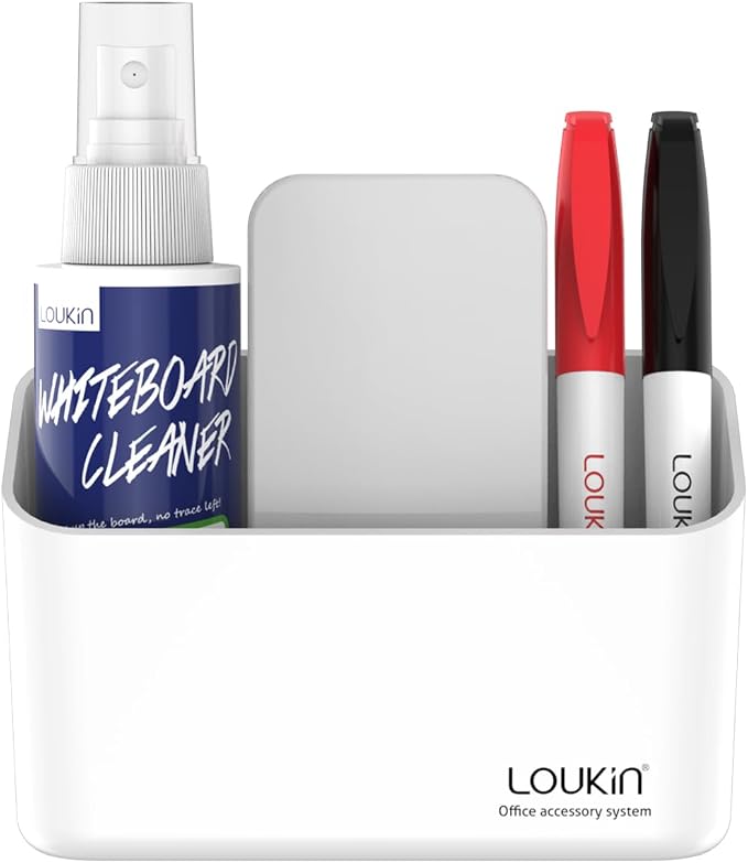 loukin Magnetic Marker Holder Set, Whiteboard Accessory Tray Set, White | 5.3" × 2.2", Holds 1 Eraser and 8 Markers, Supports up to 3.3 lb, 2 Mounting Options, Fits Glass and Refrigerators