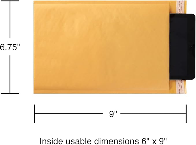 Staples Bubble Mailers, #0 Size, 6x9 Inch, 25-Pack | Lightweight cushioned envelopes for shipping small fragile items.
