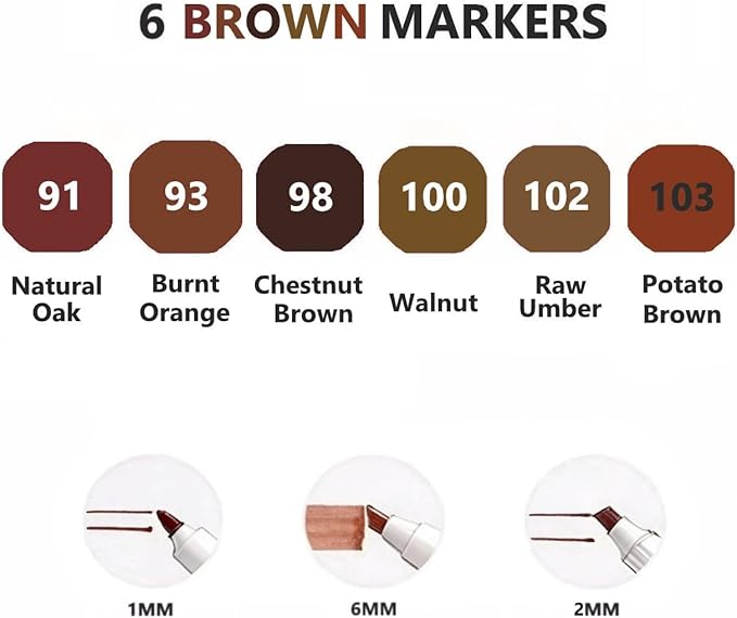 Arhomet 6pcs Brown Alcohol Markers Set, Dual Tips Art Markers Drawing Sketched Double Tipped for Beginner Adults (Brown)
