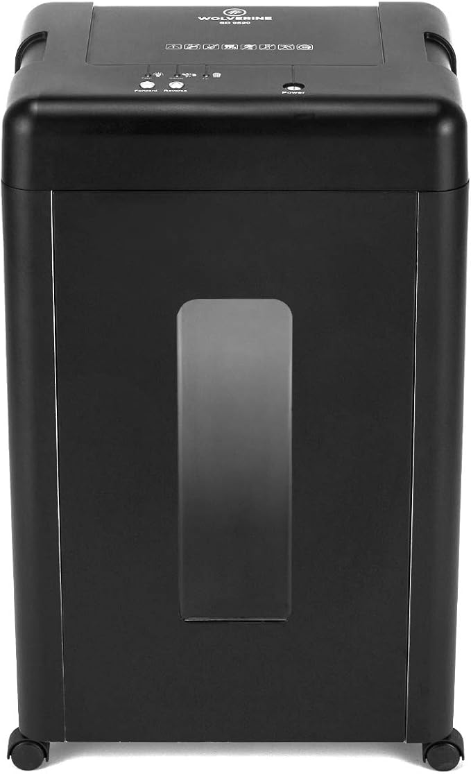 WOLVERINE SD9520 P5 Super Micro Cut Shredder, 15-Sheet, 2x10mm, 8Gal, Black | P-5 Super Micro Cut | 2×10mm | 15-Sheet | 12.5ft/min | 56dB | 8Gal | CDs | Induction Motor | ETL Listed