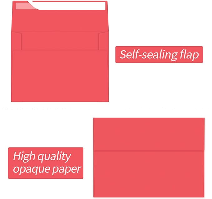 A2 Envelopes Red 100 Pack 4.375x5.75 Invitation Envelopes Self Seal for Wedding Birthday Party Baby Shower Thank You Notes, Greeting Cards (red)