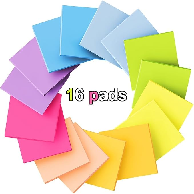 (16 Pack) Pop Up Sticky Notes 3x3 in Accordion Stickies,Bright Colors | Super Sticking Power Memo Pads