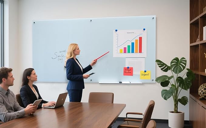 Magnetic Glass Writeboard Tempered Glass Dry Erase Boards Wall Mounted Frameless Whiteboard Bulletin Message Boards (White, 72" Wx36 H)