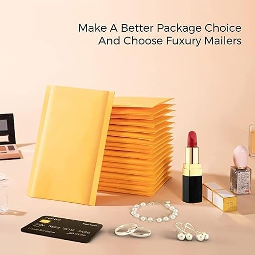 Fuxury Kraft Bubble Mailers 4x8" 800Pack Strong Adhesion Padded Envelopes | Usable Size 4x7" Bubble Envelopes Waterproof Cushioned Padded Mailers Packaging for Small Business #000 Yellow