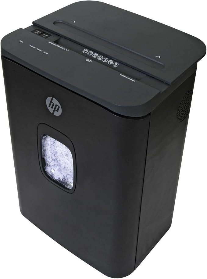 HP - Micro Cut Paper Shredder, 16-Sheet with Slide Top for Office | Micro Cut High Security Shredding, Slide Top Design, Pullout Basket, Rolling Casters, Home And Office Use