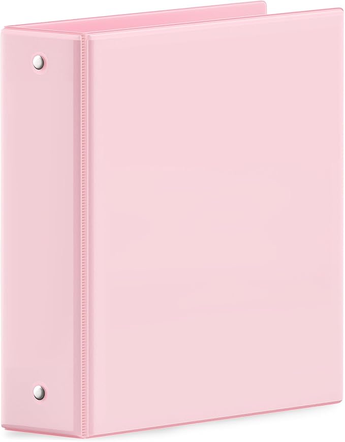 SUNEE 3 Ring Binder 2 Inch 1 Pack, Holds 450 Sheets of Letter Paper, PVC-Free, Clear View 2“ Three Ring for School or Office Supplies, Pink