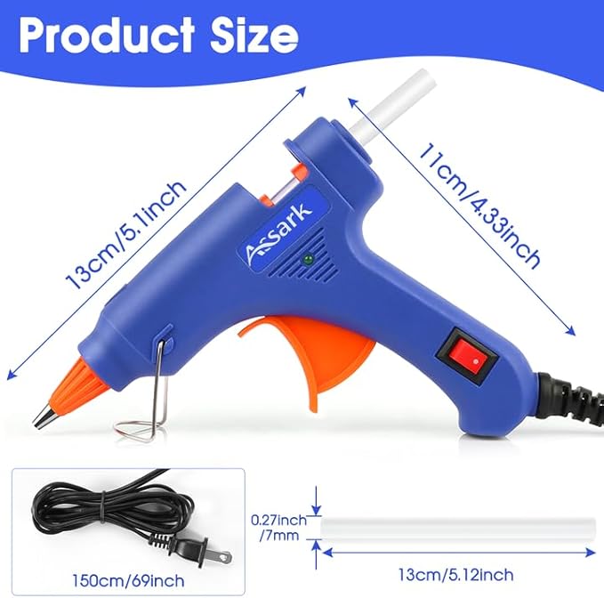 Hot Glue Gun Kit with 30 Glue Sticks, Fast Preheating Hot Melt, High Temp for School Crafts DIY Arts and Quick Home Repairs, 20W Blue