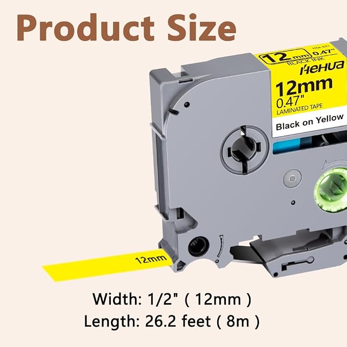 Hehua TZ631 3PK Compatible for Brother 12mm Label Tape Black on Yellow | 1/2 inch;1/2';0.47';0.47 inch;TZe 631;Black on Yellow；12mm Label