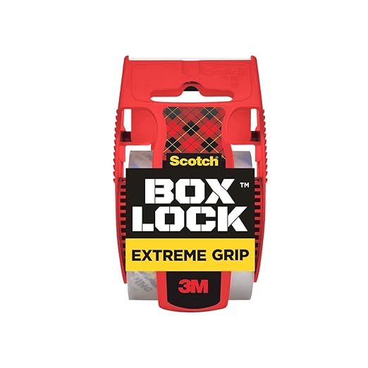 Scotch Box Lock Packing Tape, Clear, Extreme Grip Box Packaging Tape for Shipping and Mailing, 1.88 in x 1000 in, 1 Refill Roll