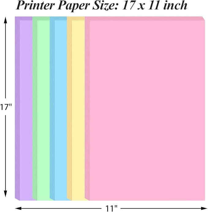 (3-Pack) 11" x 17" Colored Copy & Print Paper - 150 Sheets/300 Pages 5 Colors Rainbow Printer Paper, 20 lb Ledger Size Colored Origami Paper in Office/School/Home