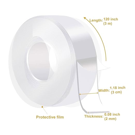 WINNOW Double Sided Heavy Duty Extra Strong Adhesive Tape - 1.2" x 120" (Pack of 1) Indoor/Outdoor Household Nano Tape for Hanging Decorations, Lights, Garlands - Reusable and Damage-Free