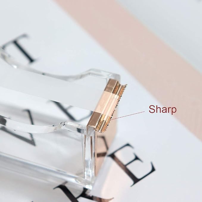 MultiBey Rose Gold Stapler and Tape Dispenser Set | Clear Acrylic Stationery Set with Scissors, Acrylic Tape Dispenser and Desktop Stapler 950 Staples
