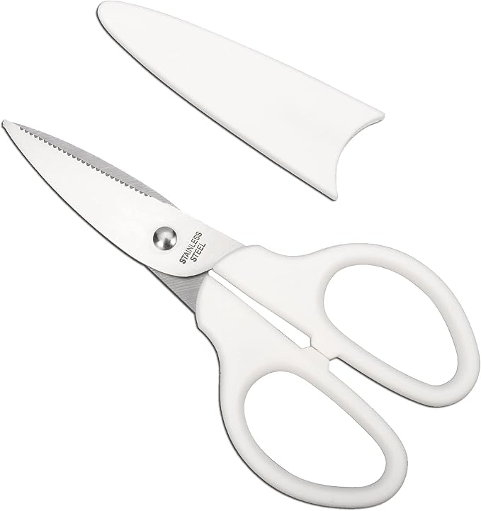 YOUGUOM 6in White Scissors, Multipurpose for Office School Crafts Sewing | Comfort Grip, Stainless Blades, Left/Right Hand, Cuts Cardboard, Fabric for Home Classroom, Teacher Desk, w/Protective Cover