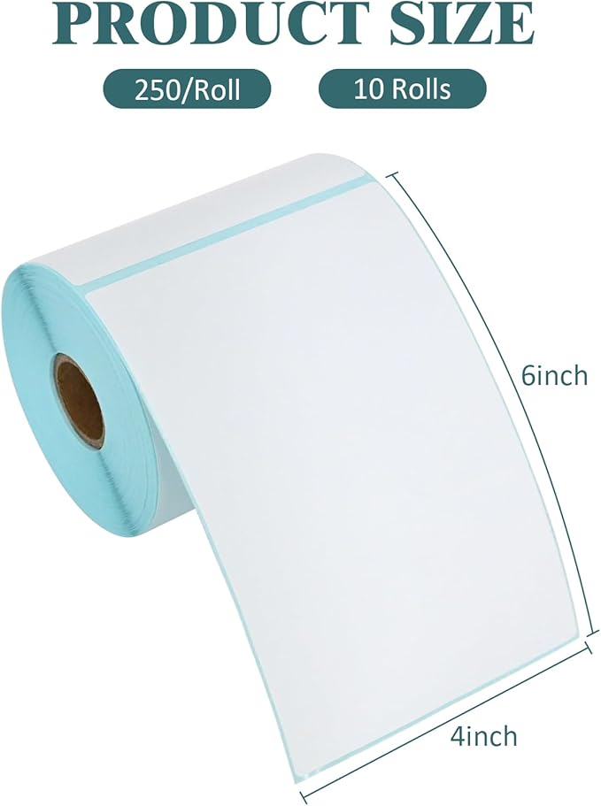 L LIKED 2500 PCS 4"x6" Thermal Shipping Labels, 250 Labels/Roll, White Perforated & Strong Adhesive Direct Thermal Labels, Compatible with Zebra, Rollo (10 Rolls) (Pack of 2)