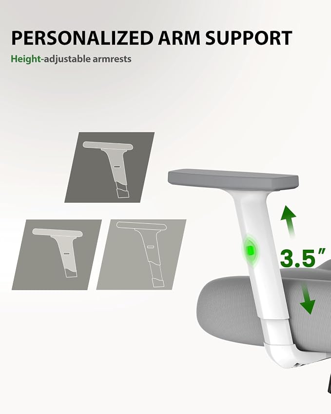 Marsail Ergonomic Office Chair Lumbar Support & Adjustable Armrests, Grey | 2D Headrest, Contoured Seat Cushion, Computer Desk Chair with Wheels for Home and Office