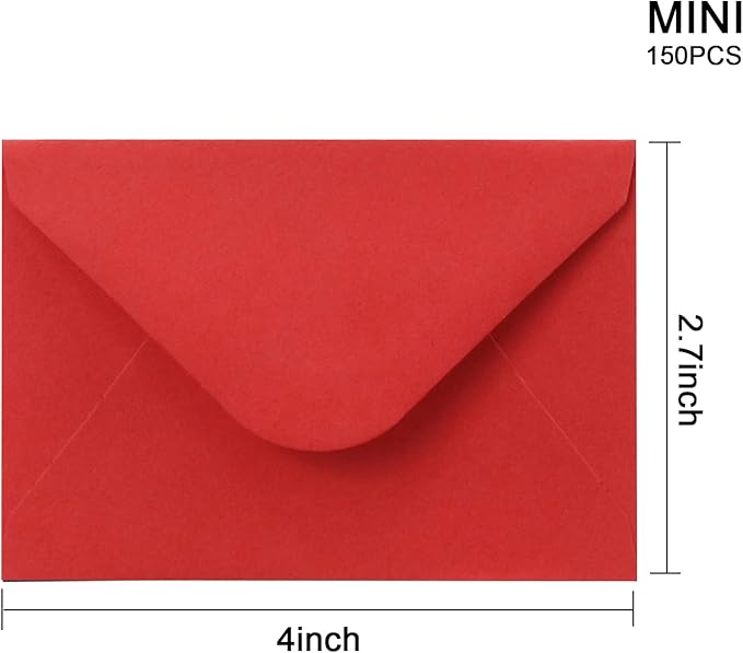 150 Packs of Gift Card Envelopes, Black Mini Envelopes, Gift Card Holder, Business Card Envelopes (4"x2.75") (Red)