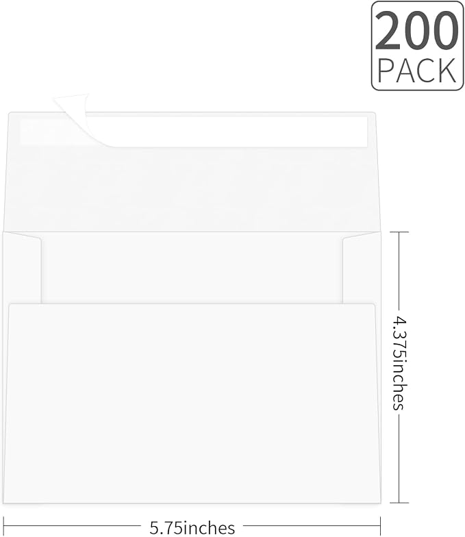 A2 Envelopes 200 Pack Envelopes for Invitations（White） | Self Seal Envelope for 4.25x5.5 Cards,4 3/8" x 5 3/4" Envelopes For Postcards, Photos，RSVP, Greeting Cards
